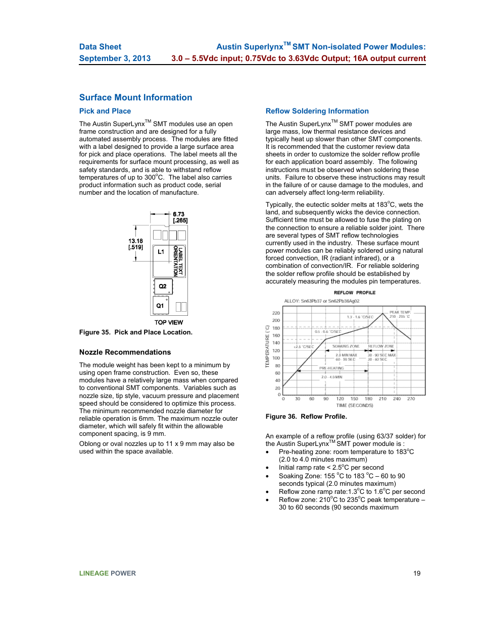 Surface mount information, Austin superlynx | GE Industrial Solutions Austin SuperLynx SMT User Manual | Page 19 / 21