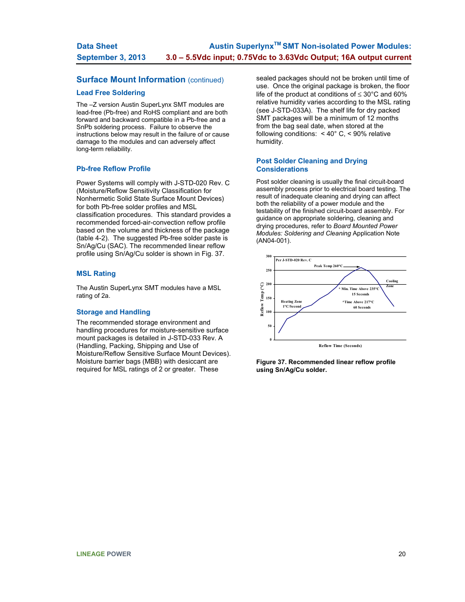 Surface mount information, Austin superlynx | GE Industrial Solutions Austin SuperLynx SMT User Manual | Page 20 / 21