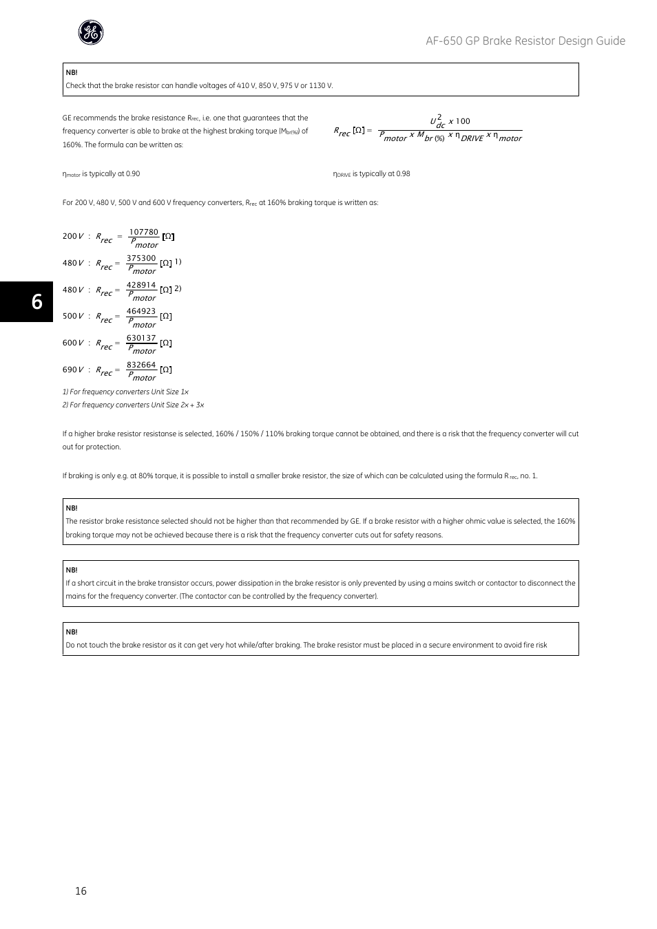 Af-650 gp brake resistor design guide | GE Industrial Solutions AF-650 GP General Purpose Drive User Manual | Page 17 / 30