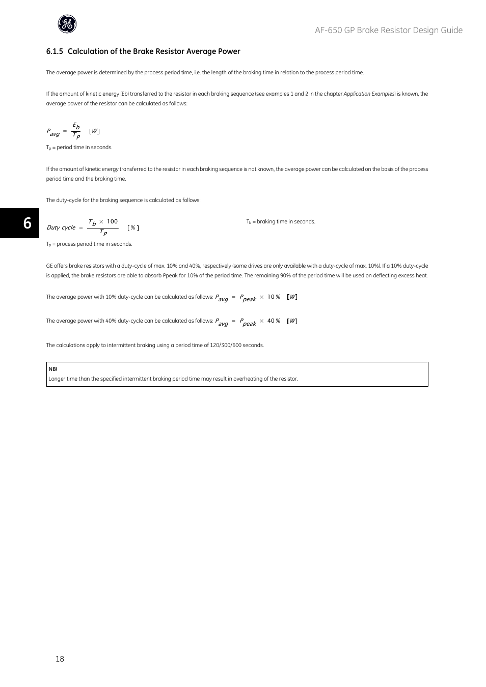 Af-650 gp brake resistor design guide, 5 calculation of the brake resistor average power | GE Industrial Solutions AF-650 GP General Purpose Drive User Manual | Page 19 / 30