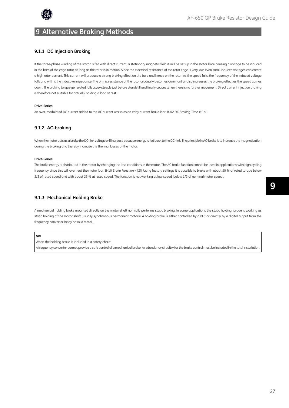 9 alternative braking methods | GE Industrial Solutions AF-650 GP General Purpose Drive User Manual | Page 28 / 30