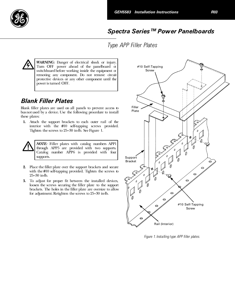 GE Industrial Solutions Spectra Series Power Panelboards APP Filler Plates User Manual | 2 pages