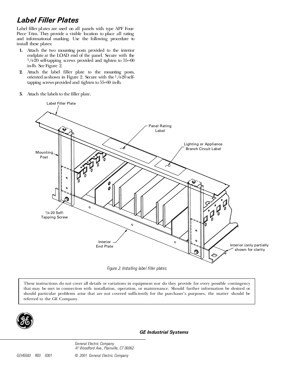 Label filler plates | GE Industrial Solutions Spectra Series Power Panelboards APP Filler Plates User Manual | Page 2 / 2