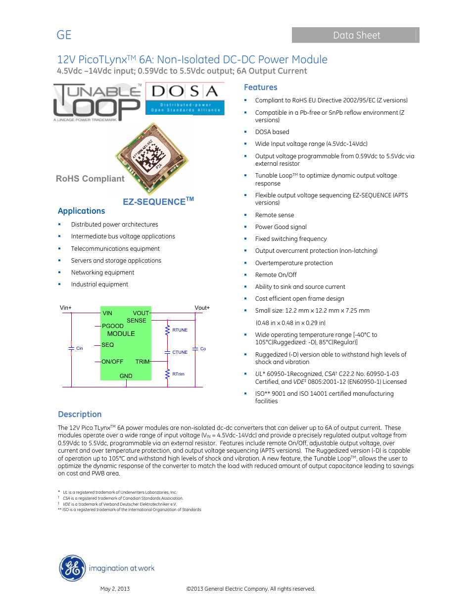 GE Industrial Solutions 12V PicoTLynx 6A User Manual | 25 pages