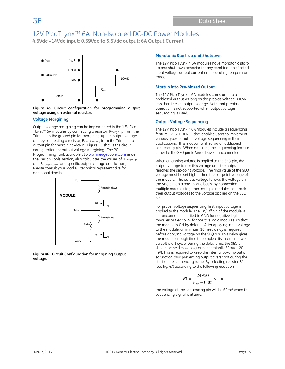 12v picotlynx, 6a: non-isolated dc-dc power modules, Data sheet | GE Industrial Solutions 12V PicoTLynx 6A User Manual | Page 15 / 25