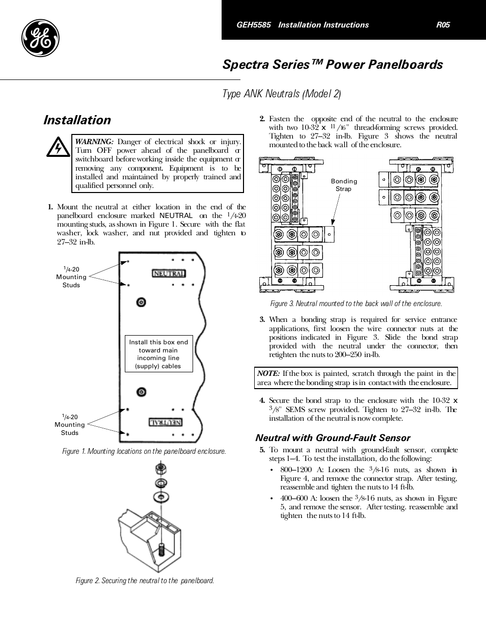 GE Industrial Solutions Spectra Series Power Panelboards ANK Neutrals (Model 2) User Manual | 2 pages