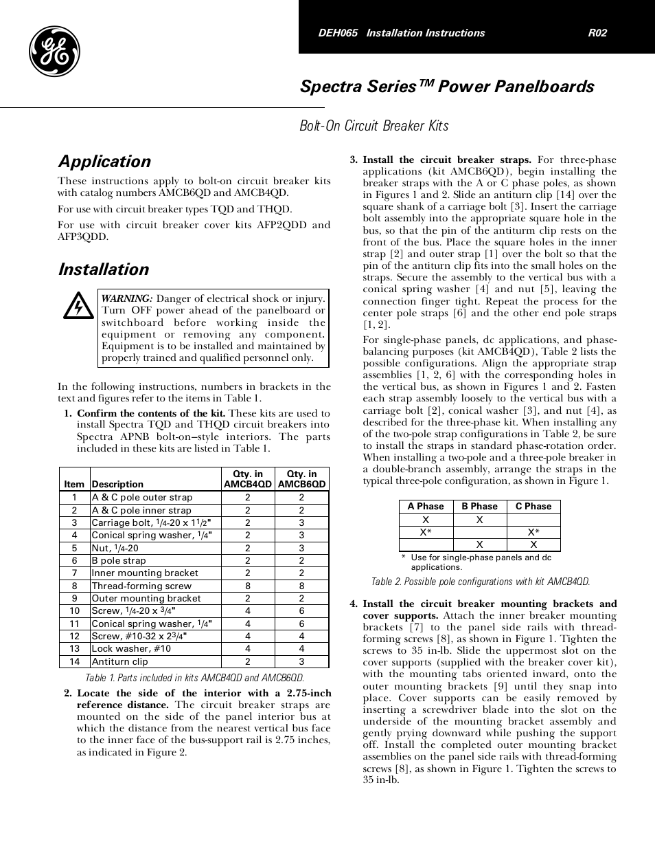 GE Industrial Solutions Spectra Series Power Panelboards AMCB4QD and AMCB6QD User Manual | 4 pages