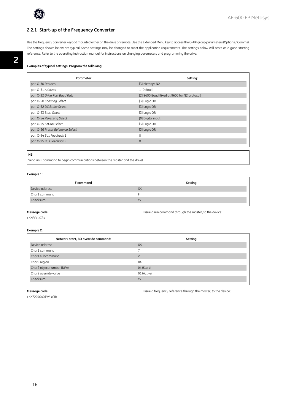Af-600 fp metasys, 1 start-up of the frequency converter | GE Industrial Solutions AF-600 FP Metasys User Manual | Page 17 / 34