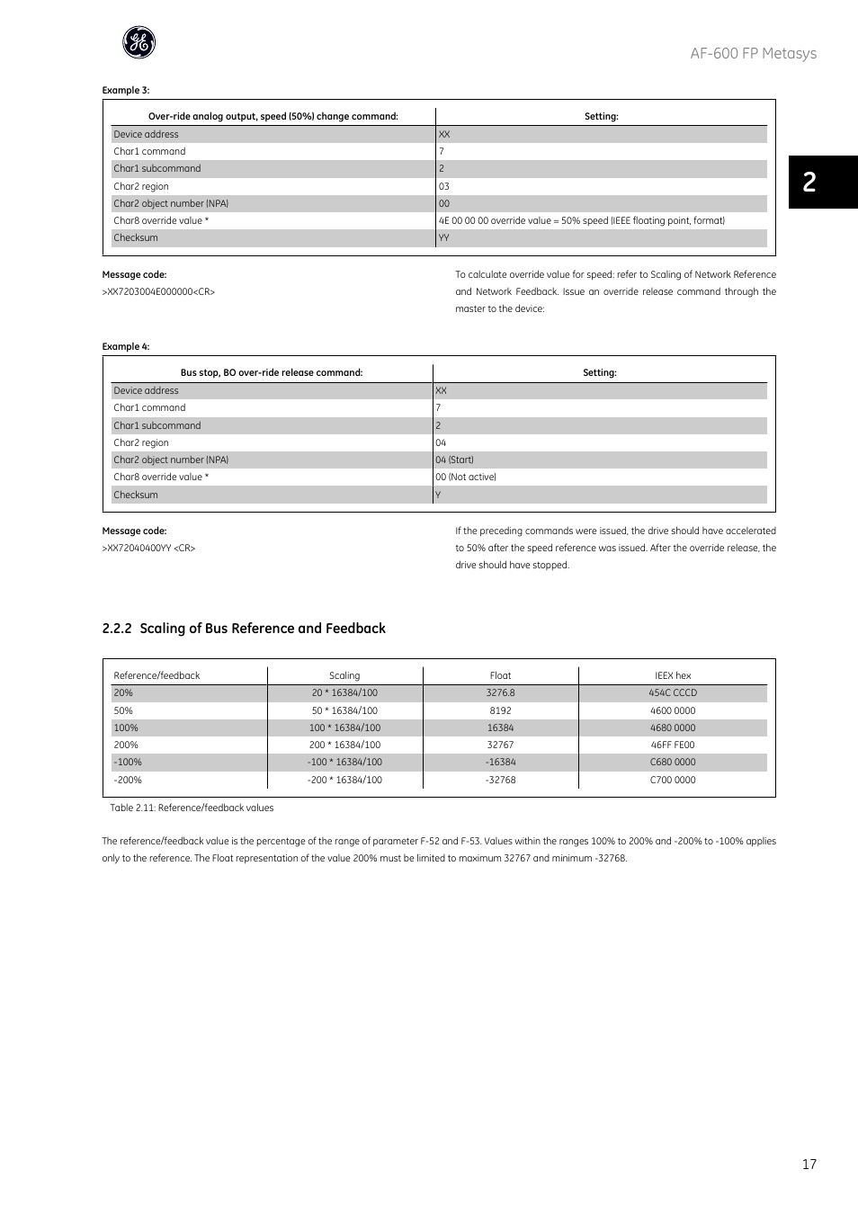 Af-600 fp metasys, 2 scaling of bus reference and feedback | GE Industrial Solutions AF-600 FP Metasys User Manual | Page 18 / 34