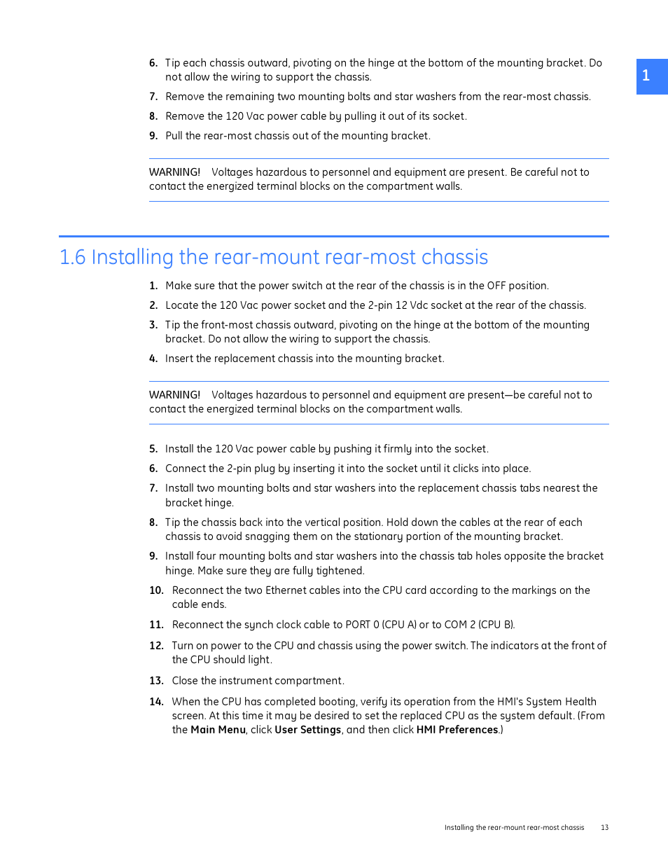 6 installing the rear-mount rear-most chassis | GE Industrial Solutions Entellisys Device Replacement Guide User Manual | Page 13 / 41