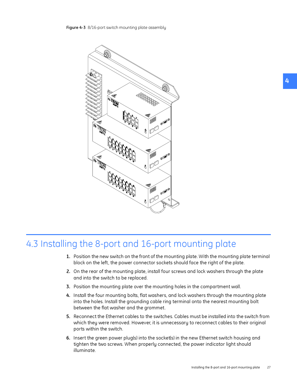 3 installing the 8-port and 16-port mounting plate | GE Industrial Solutions Entellisys Device Replacement Guide User Manual | Page 27 / 41