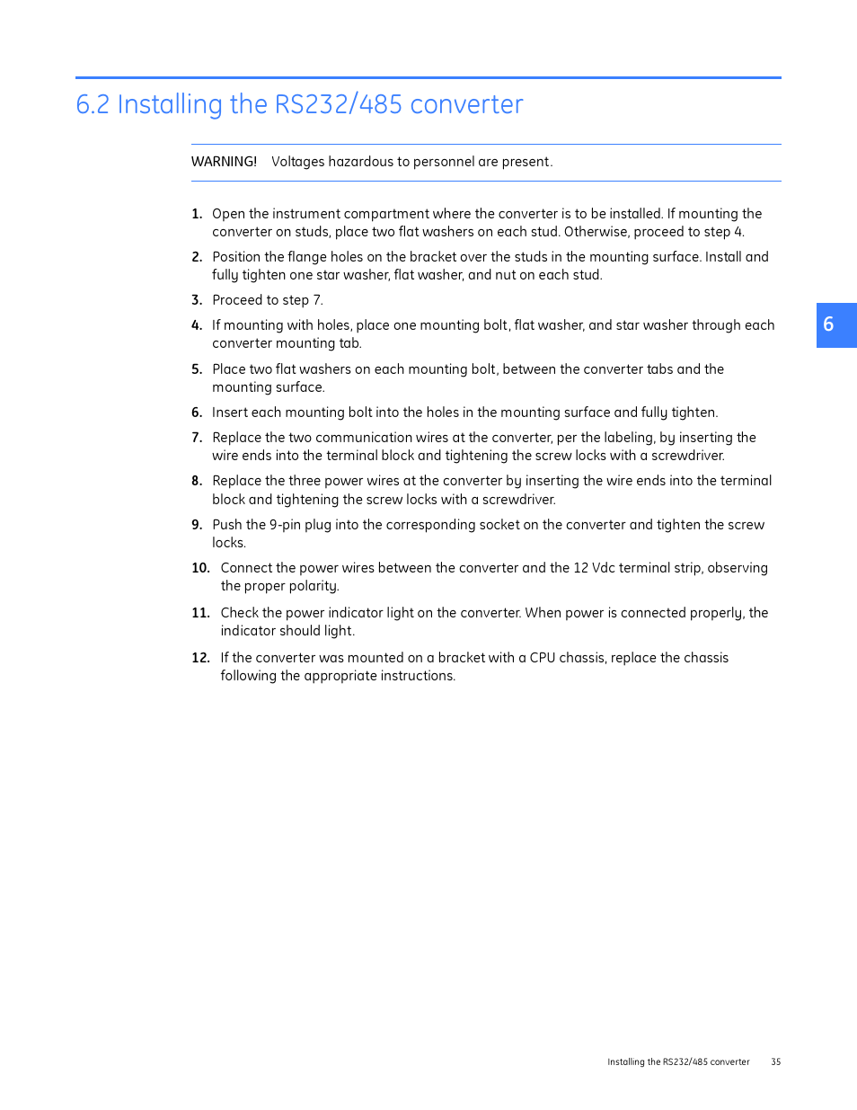 2 installing the rs232/485 converter | GE Industrial Solutions Entellisys Device Replacement Guide User Manual | Page 35 / 41