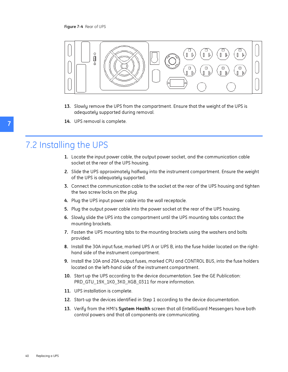 2 installing the ups | GE Industrial Solutions Entellisys Device Replacement Guide User Manual | Page 40 / 41