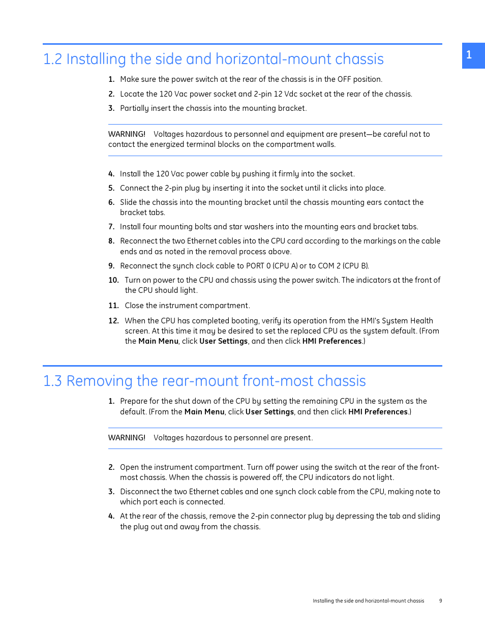 2 installing the side and horizontal-mount chassis, 3 removing the rear-mount front-most chassis | GE Industrial Solutions Entellisys Device Replacement Guide User Manual | Page 9 / 41