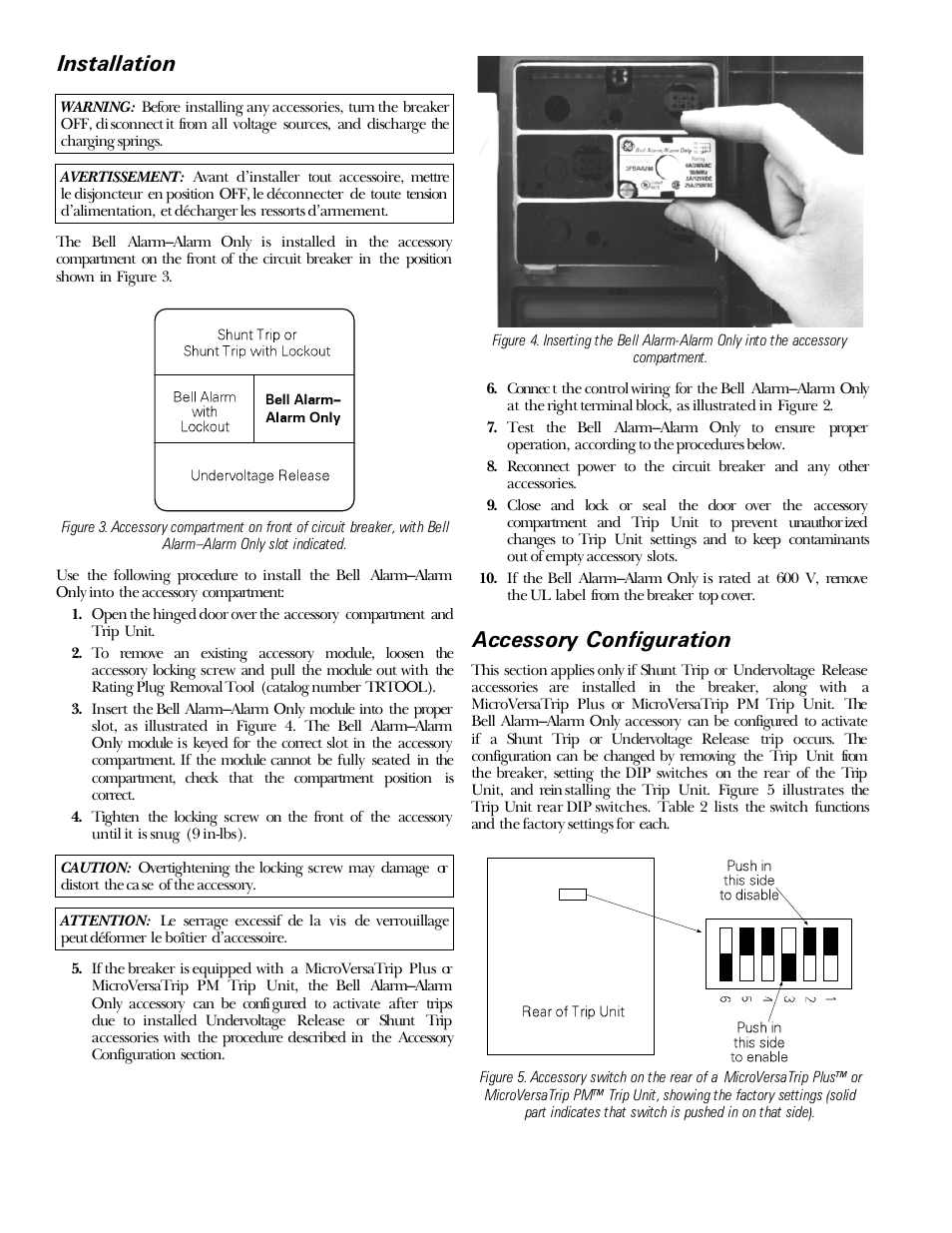 Installation, Accessory configuration | GE Industrial Solutions Power Break II Bell Alarm User Manual | Page 2 / 4