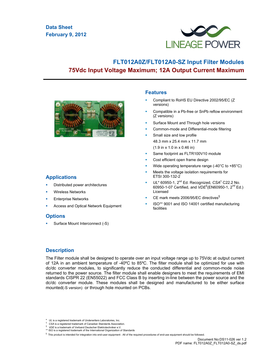 GE Industrial Solutions FLT012A0-SZ User Manual | 13 pages
