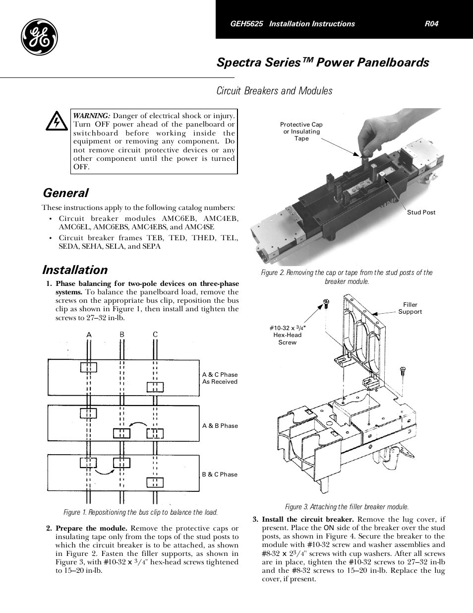 GE Industrial Solutions Spectra Series Power Panelboards AMC6EBS, AMC4EBS, and AMC4SE User Manual | 4 pages