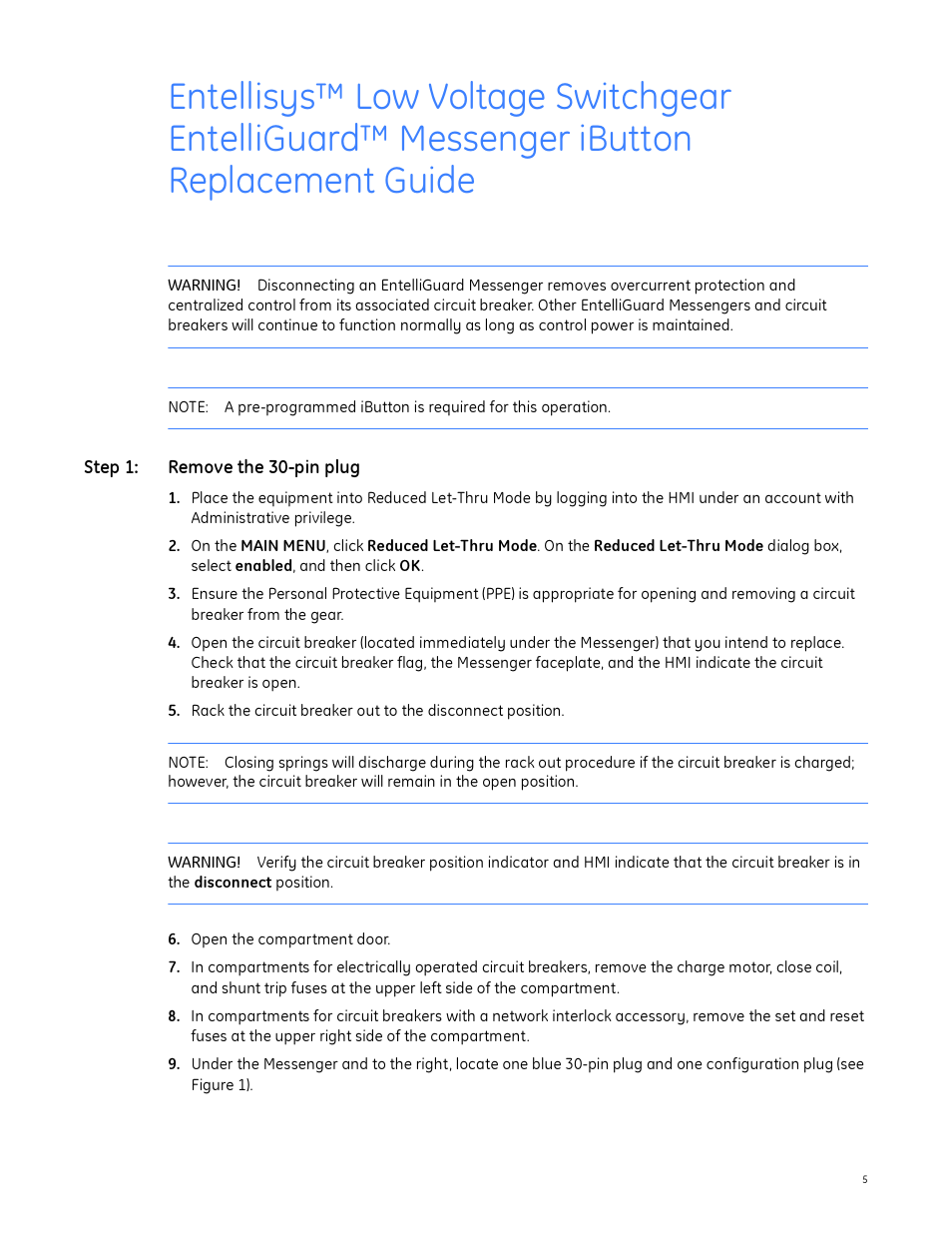GE Industrial Solutions EntelliGuard Messenger iButton Replacement Guide User Manual | Page 5 / 9