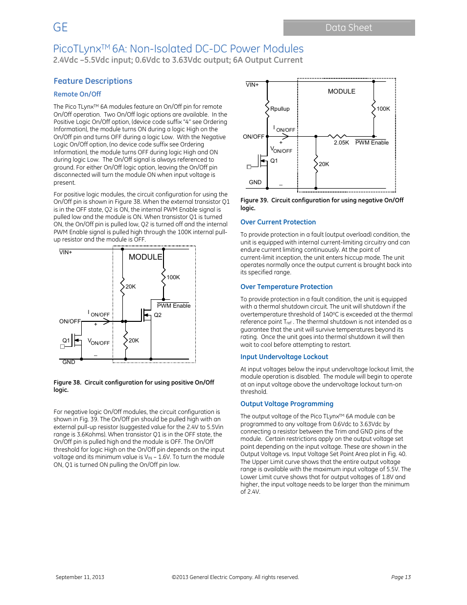 Picotlynx, 6a: non-isolated dc-dc power modules, Data sheet | Feature descriptions | GE Industrial Solutions PicoTLynx 6A User Manual | Page 13 / 23