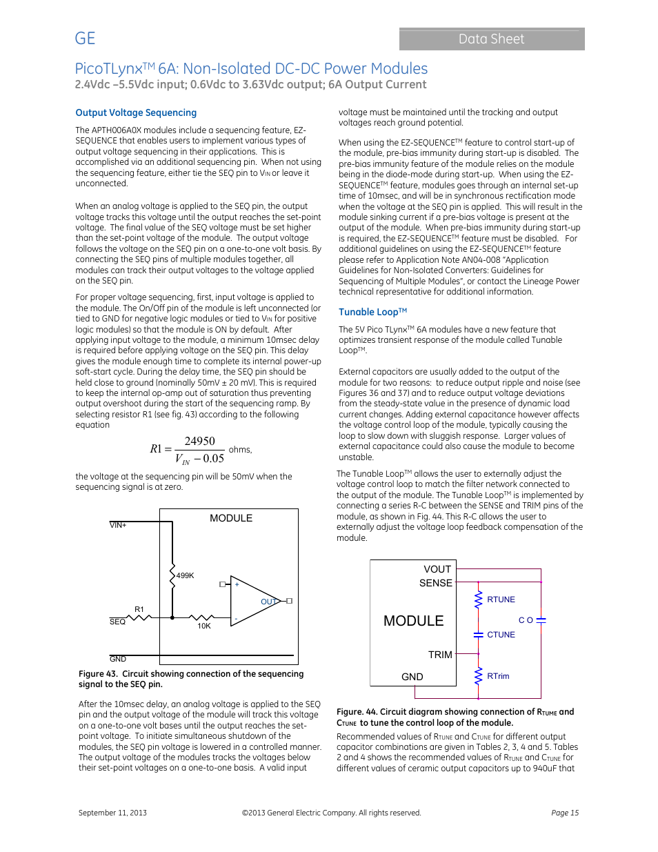 Picotlynx, 6a: non-isolated dc-dc power modules, Data sheet | Module | GE Industrial Solutions PicoTLynx 6A User Manual | Page 15 / 23
