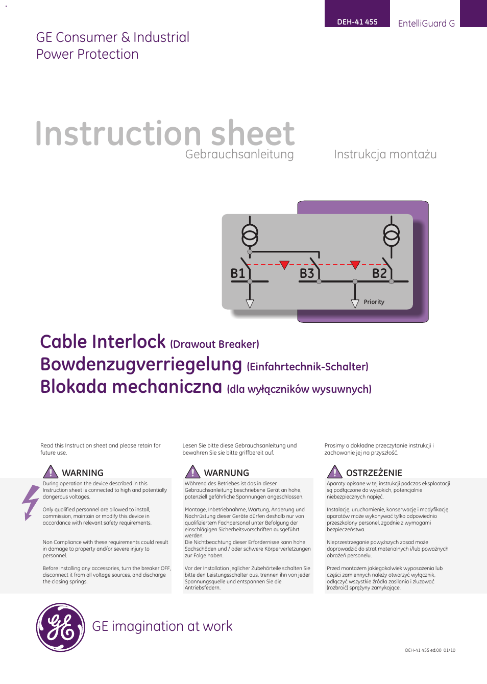 GE Industrial Solutions EntelliGuard G Cable Interlock (Drawout Breaker) User Manual | 16 pages