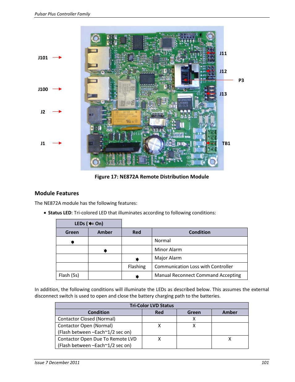 Module features, Figure 17: ne872a remote distribution module | GE Industrial Solutions Pulsar Plus Controller User Manual | Page 101 / 196