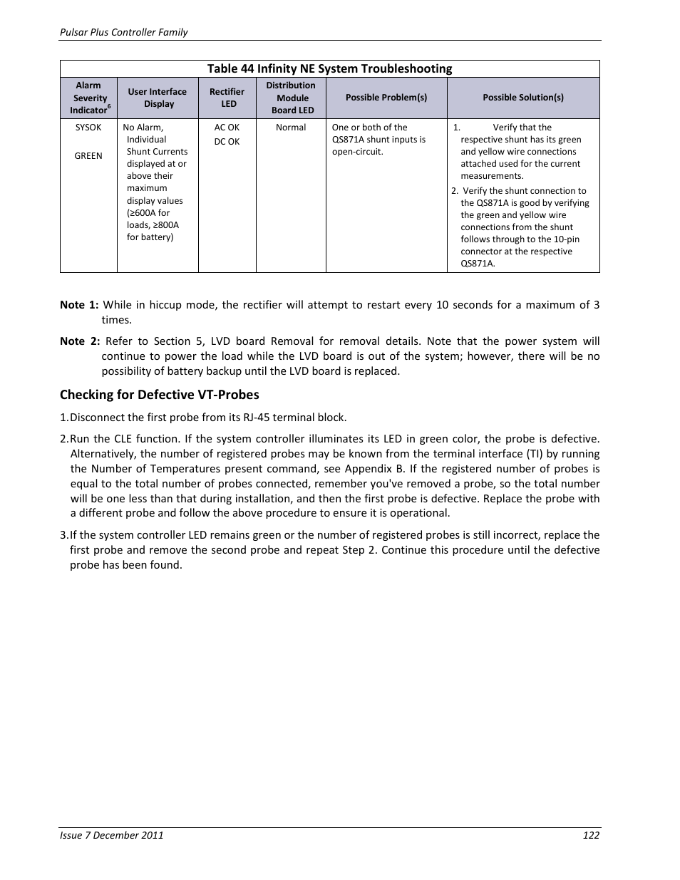 Checking for defective vt-probes | GE Industrial Solutions Pulsar Plus Controller User Manual | Page 122 / 196