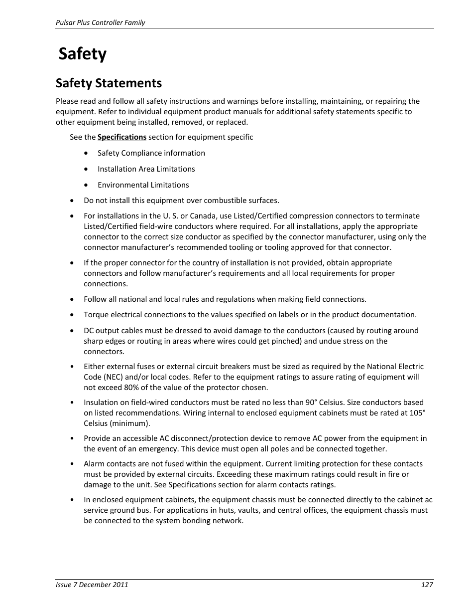 Safety, Safety statements | GE Industrial Solutions Pulsar Plus Controller User Manual | Page 127 / 196