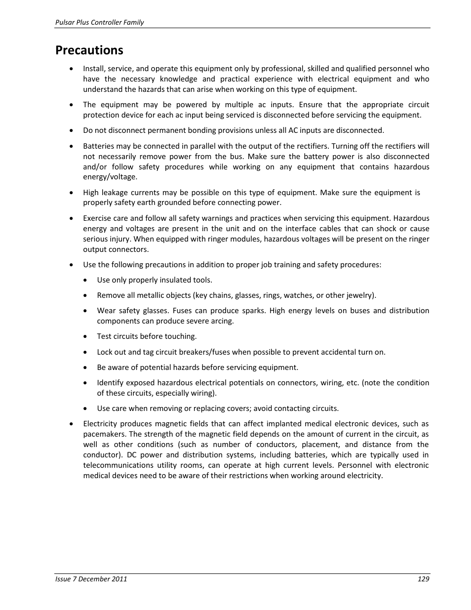 Precautions | GE Industrial Solutions Pulsar Plus Controller User Manual | Page 129 / 196