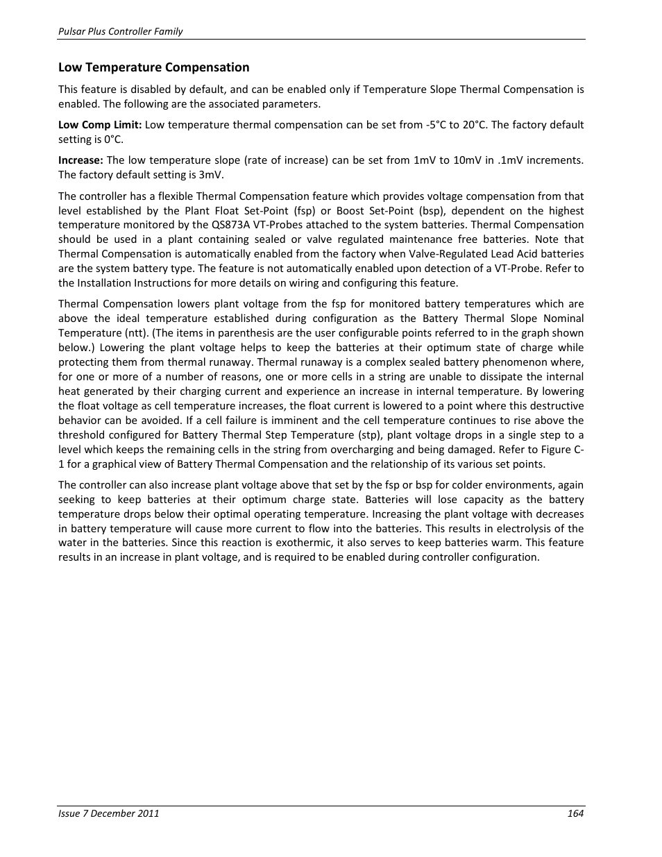 Low temperature compensation | GE Industrial Solutions Pulsar Plus Controller User Manual | Page 164 / 196