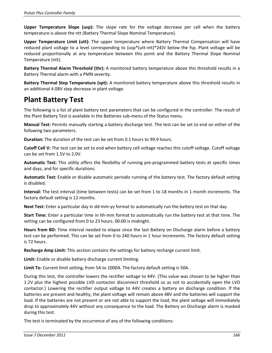 Plant battery test | GE Industrial Solutions Pulsar Plus Controller User Manual | Page 166 / 196
