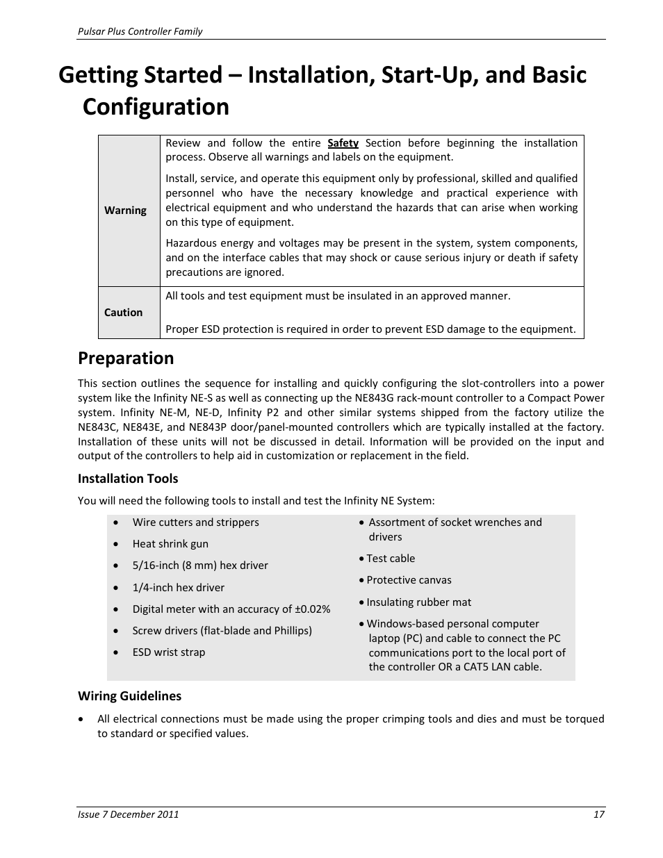 Preparation, Installation tools, Wiring guidelines | GE Industrial Solutions Pulsar Plus Controller User Manual | Page 17 / 196