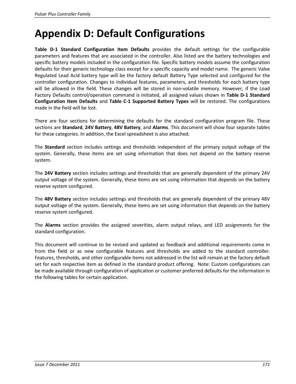 Appendix d: default configurations | GE Industrial Solutions Pulsar Plus Controller User Manual | Page 171 / 196