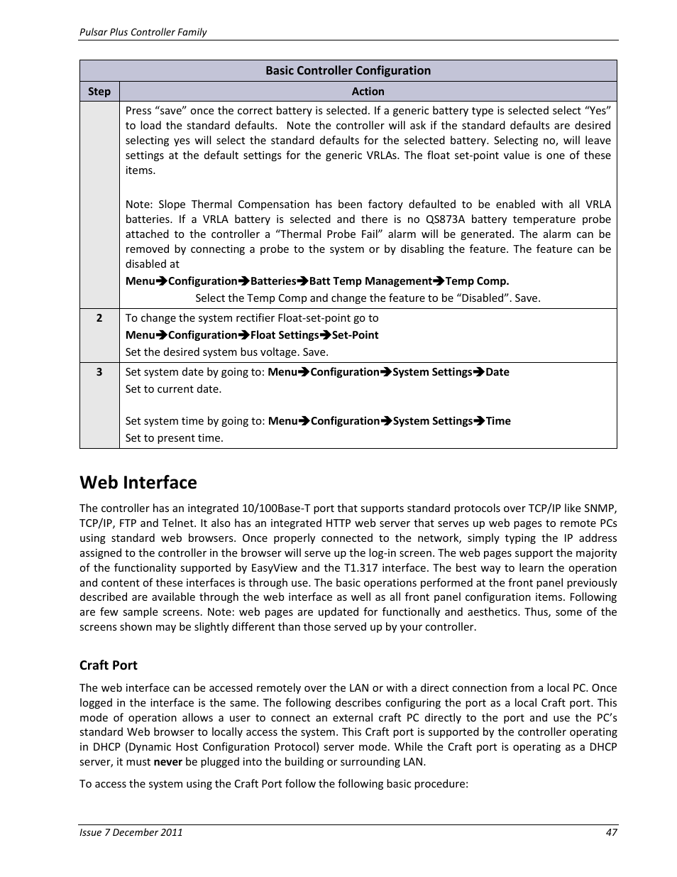 Web interface, Craft port | GE Industrial Solutions Pulsar Plus Controller User Manual | Page 47 / 196