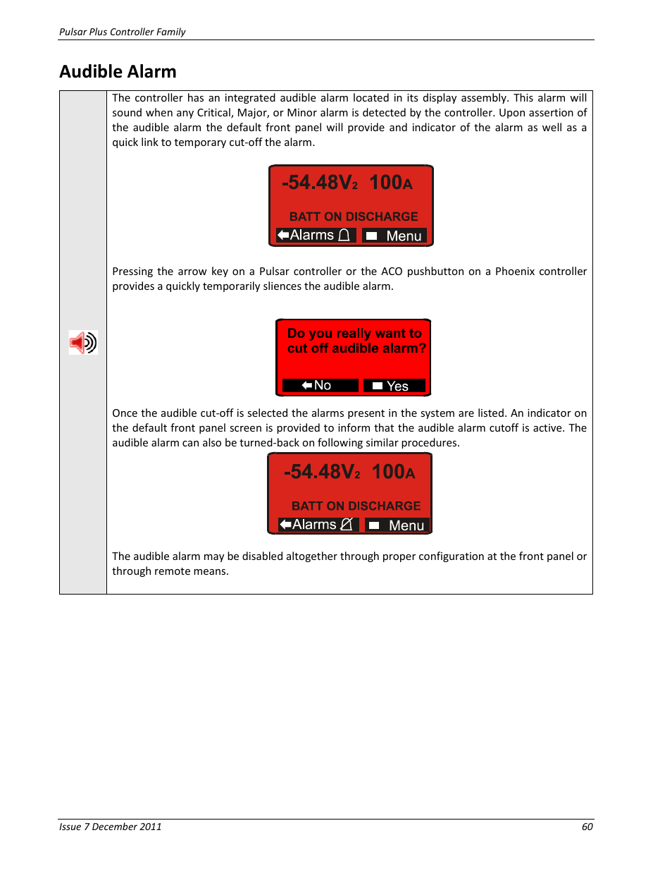 Audible alarm | GE Industrial Solutions Pulsar Plus Controller User Manual | Page 60 / 196