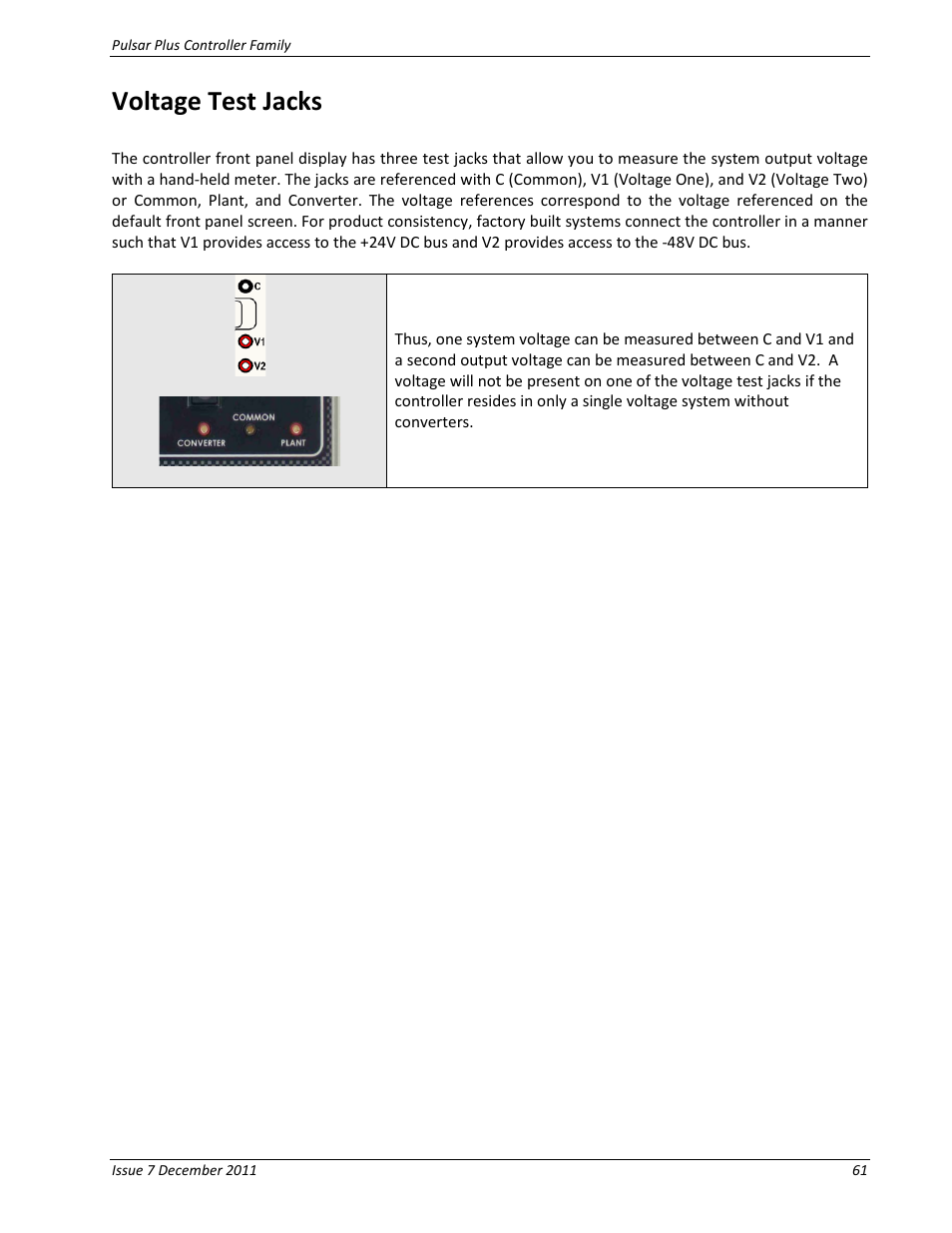 Voltage test jacks | GE Industrial Solutions Pulsar Plus Controller User Manual | Page 61 / 196