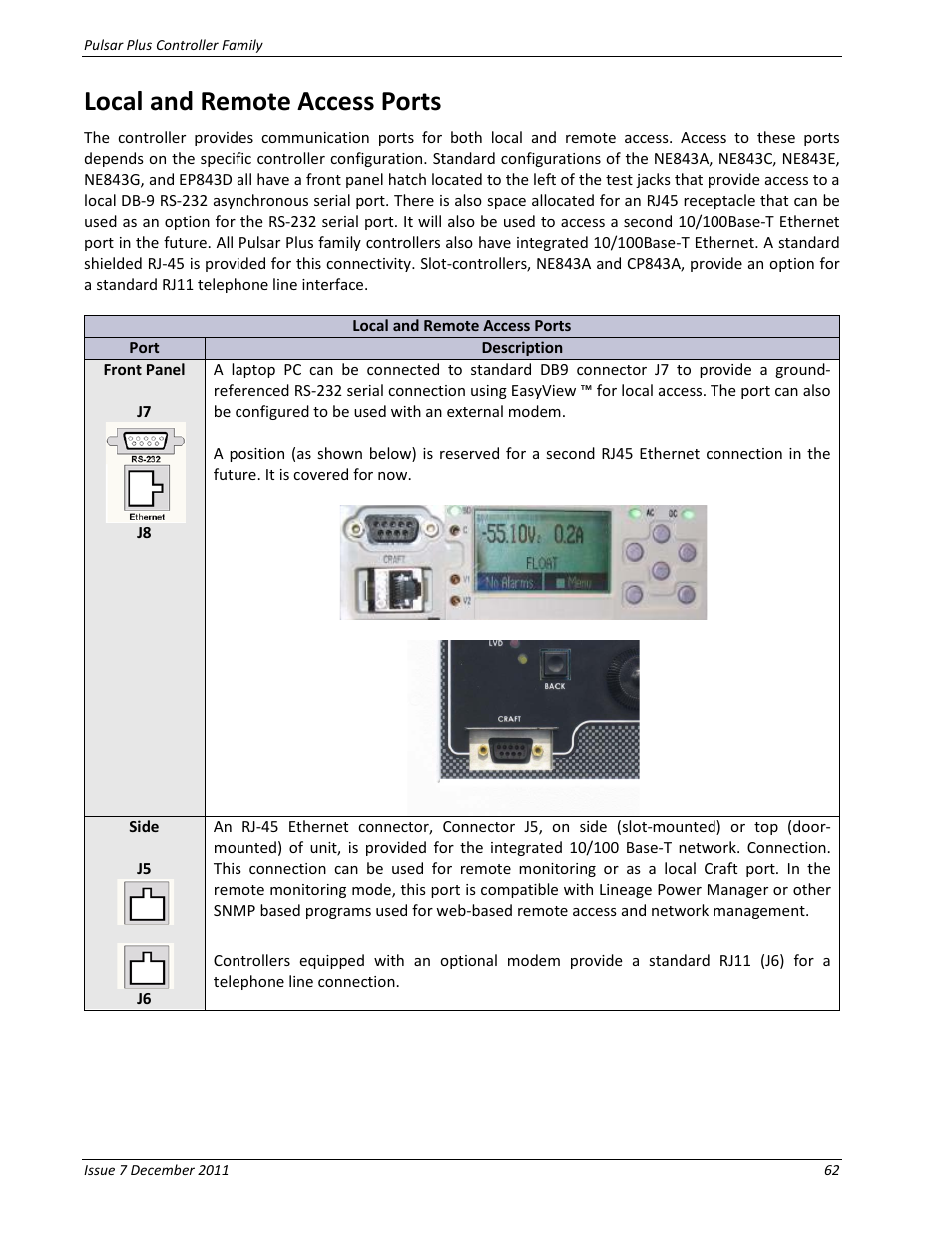 Local and remote access ports | GE Industrial Solutions Pulsar Plus Controller User Manual | Page 62 / 196