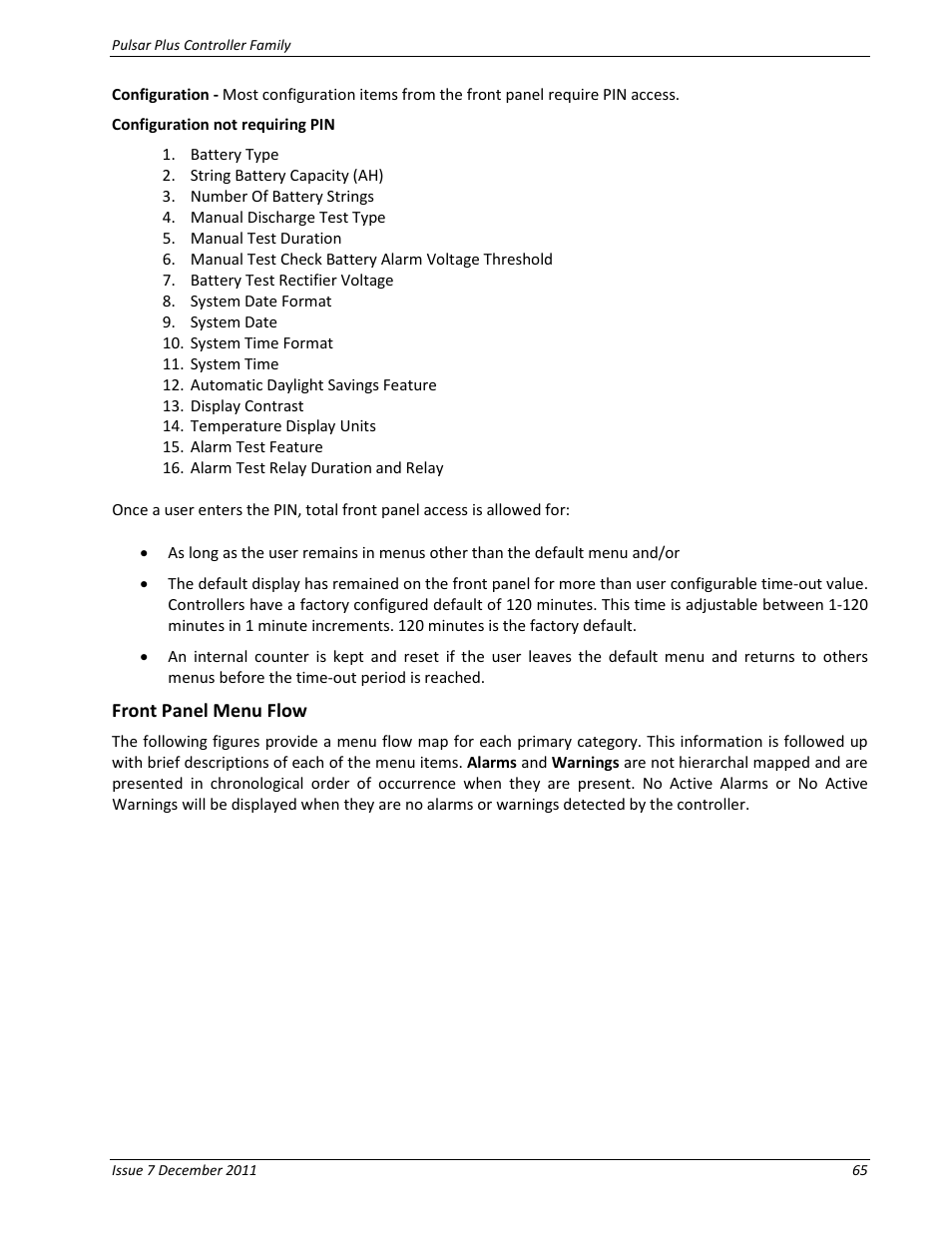 Front panel menu flow | GE Industrial Solutions Pulsar Plus Controller User Manual | Page 65 / 196