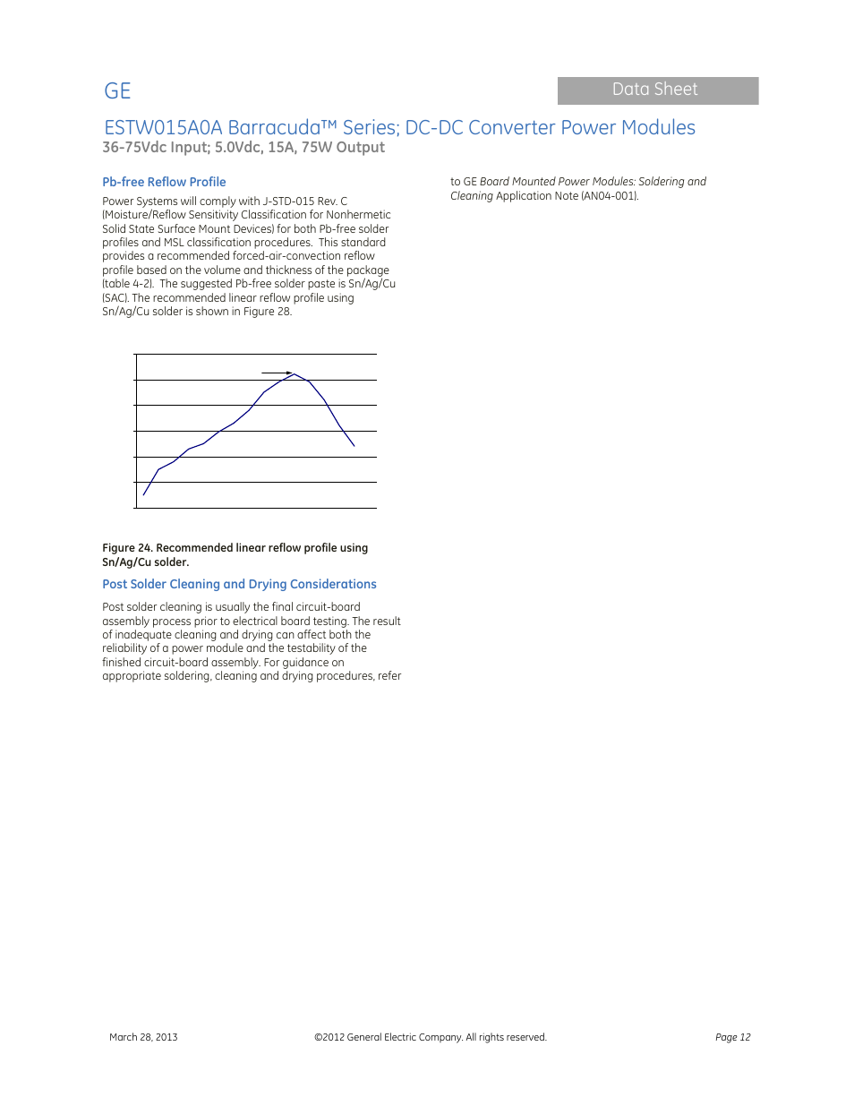 Data sheet | GE Industrial Solutions ESTW015A0A Barracuda Series User Manual | Page 12 / 19