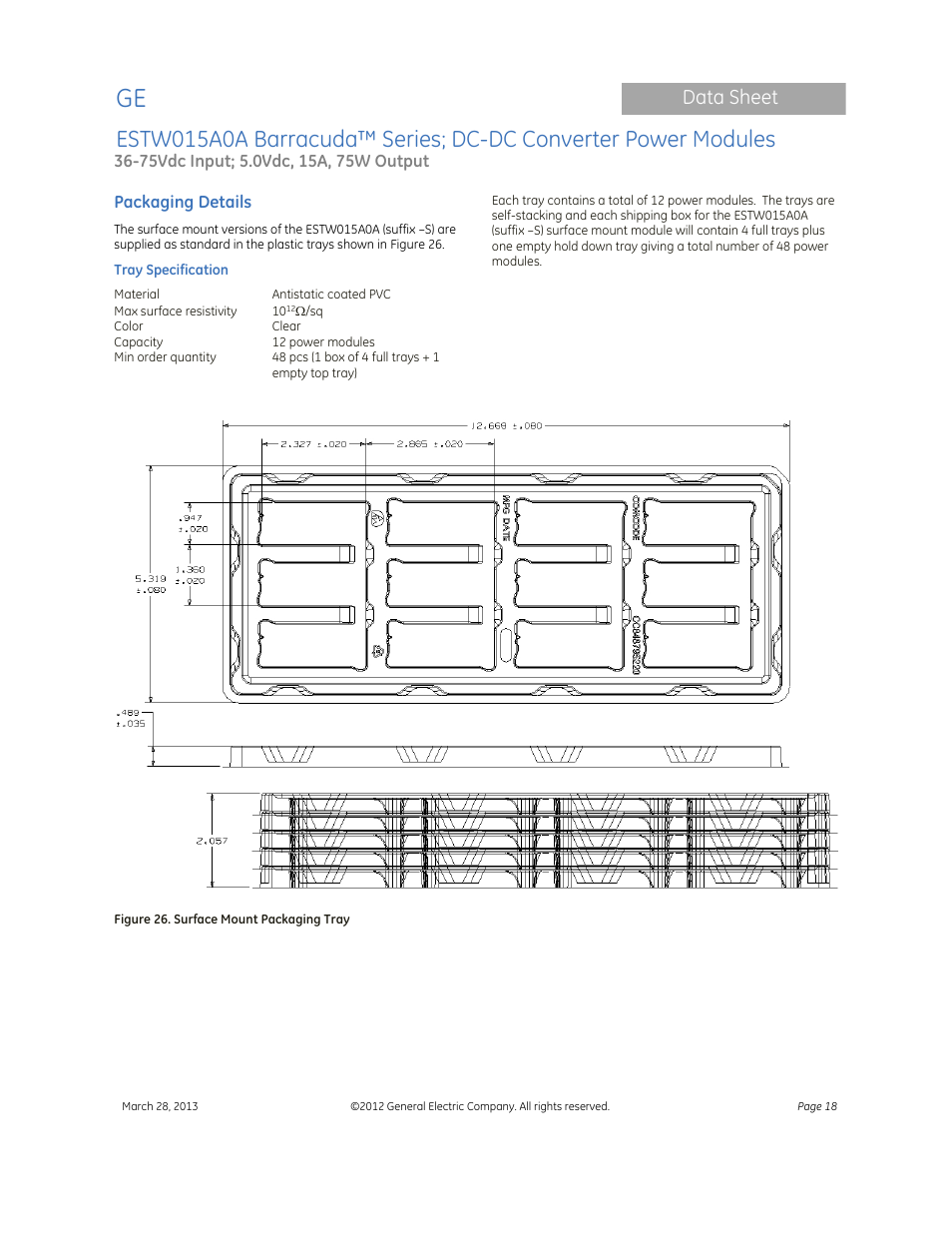 Data sheet | GE Industrial Solutions ESTW015A0A Barracuda Series User Manual | Page 18 / 19