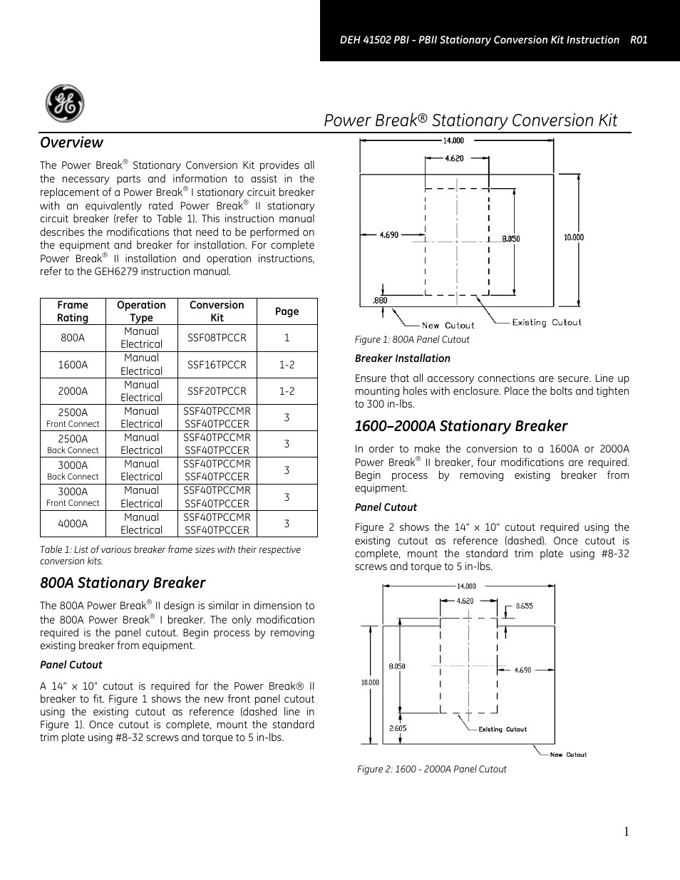 GE Industrial Solutions Power Break Stationary Conversion Kit User Manual | 4 pages