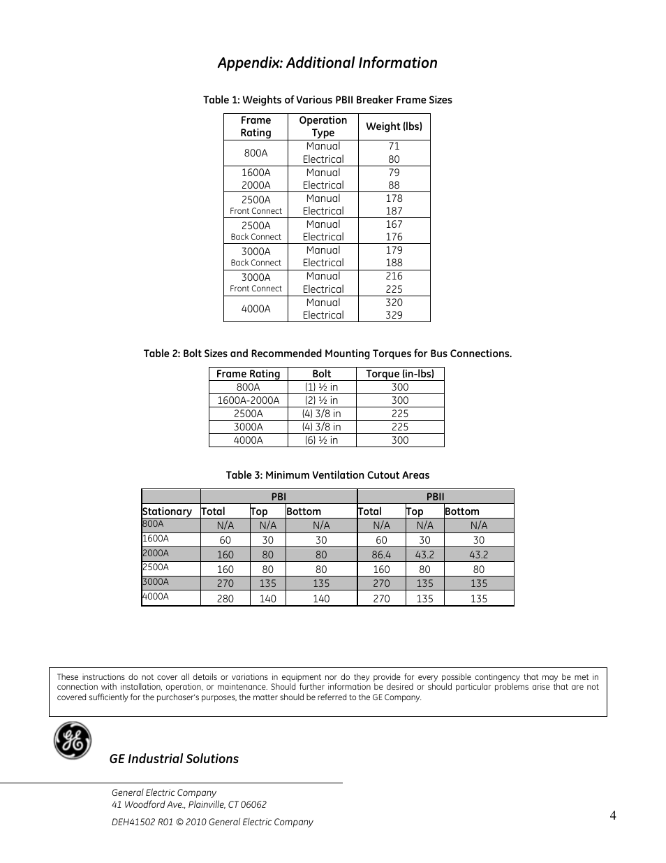 Appendix: additional information | GE Industrial Solutions Power Break Stationary Conversion Kit User Manual | Page 4 / 4