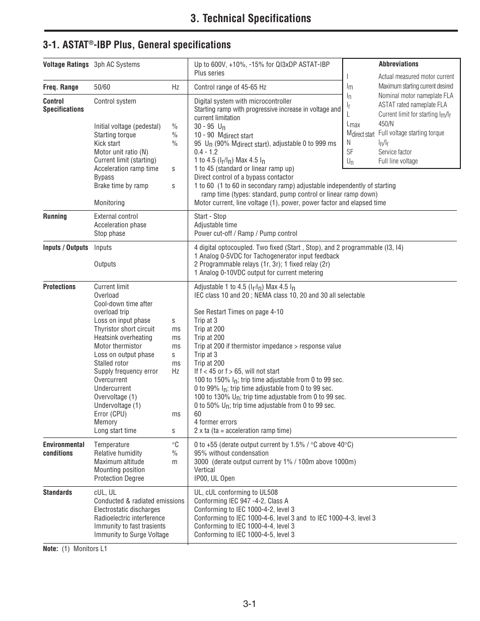 Technical specifications, 1. astat, Ibp plus, general specifications | GE Industrial Solutions ASTAT-IBP Plus User Manual | Page 9 / 40
