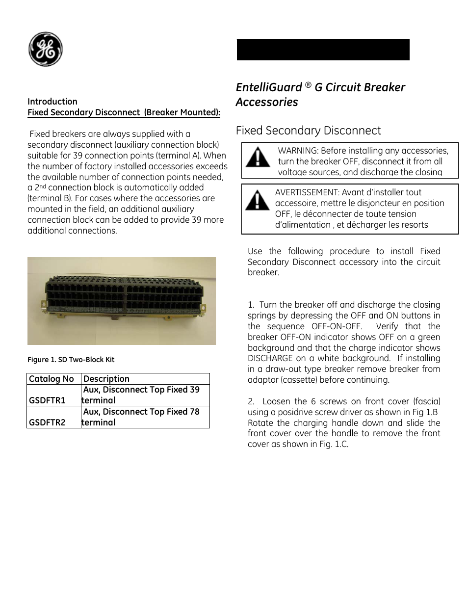 GE Industrial Solutions EntelliGuard G Fixed Secondary Disconnect User Manual | 3 pages