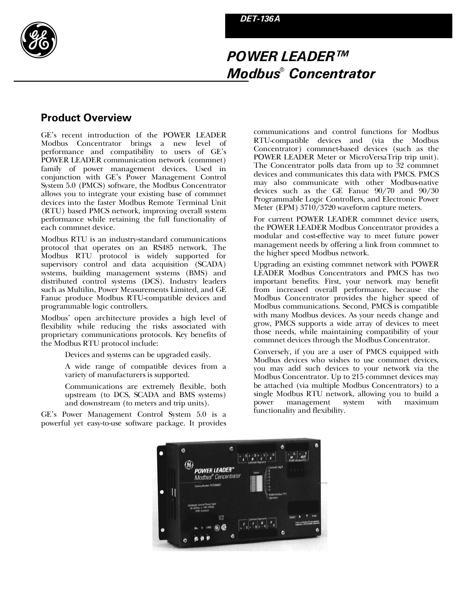 GE Industrial Solutions POWER LEADER Modbus Concentrator User Manual | 4 pages