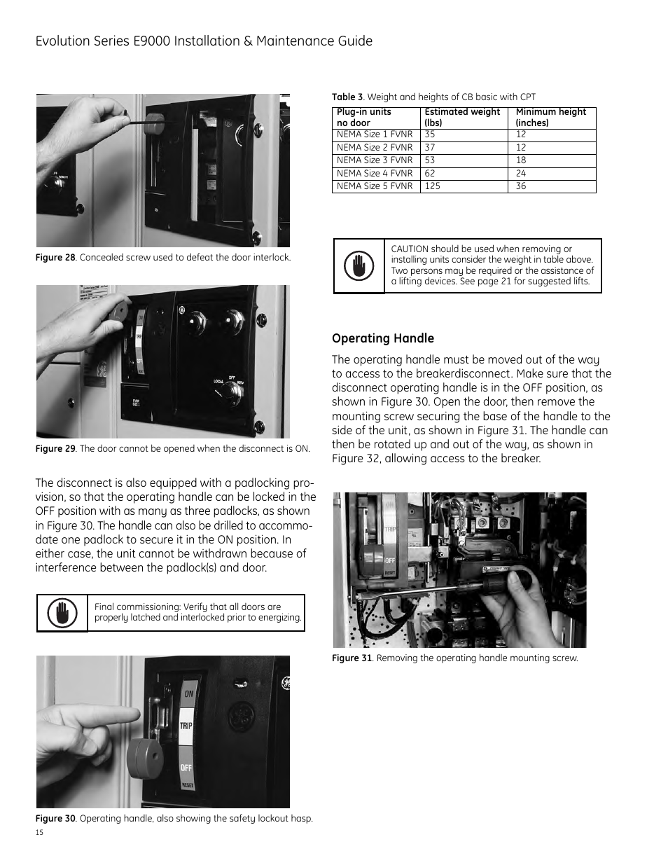 Operating handle | GE Industrial Solutions Evolution Series E9000 User Manual | Page 16 / 36