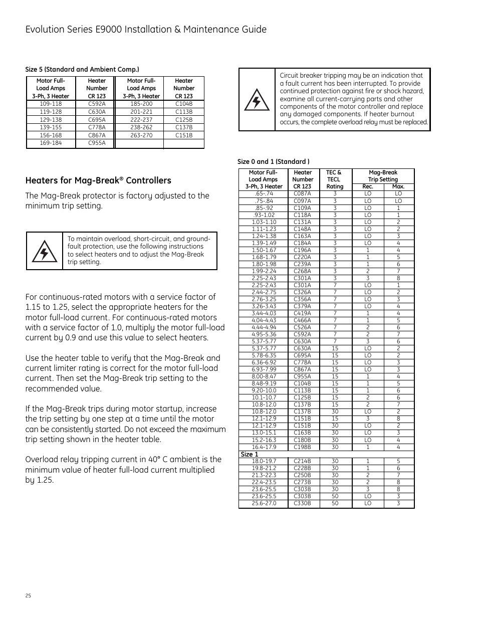 Heaters for mag-break, Controllers | GE Industrial Solutions Evolution Series E9000 User Manual | Page 26 / 36