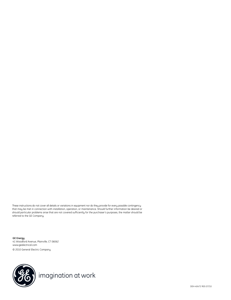 Imagination at work | GE Industrial Solutions Evolution Series E9000 User Manual | Page 36 / 36