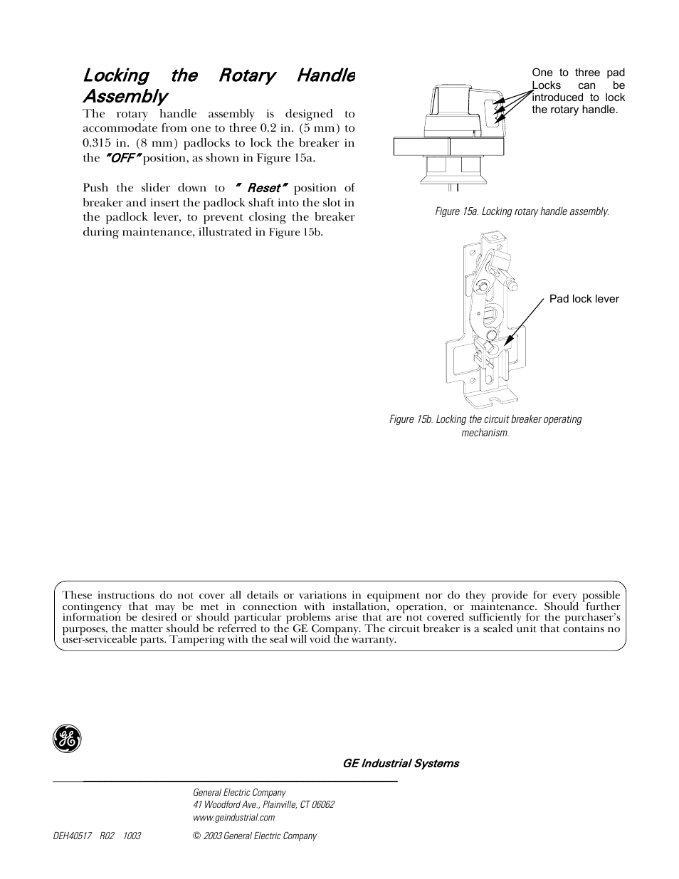 Locking the rotary handle assembly | GE Industrial Solutions Record Plus TDM, NEMA 1, 3R, 12: FC100 User Manual | Page 6 / 6