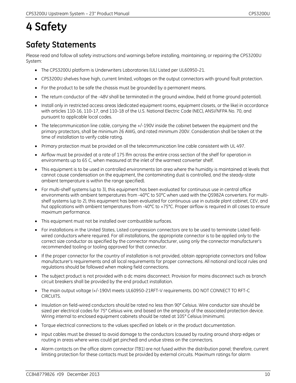 4 safety, Safety statements | GE Industrial Solutions CPS3200U User Manual | Page 10 / 51
